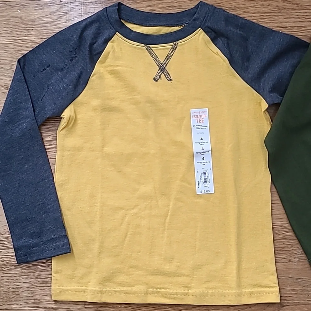 JUMPING BEANS BRAND BOY'S YELLOW AND IVORY LONG SLEEVE TEES BUNDLE SIZE 4 - Picture 2 of 11